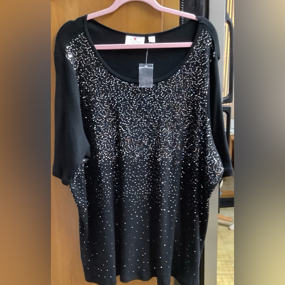 New Quacker Factory 3/4 sleeve Black Sequin Sparkle 3X Top